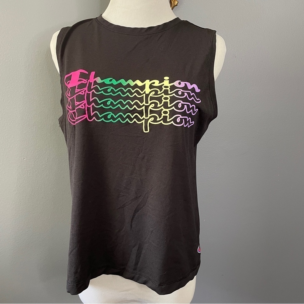 Champion dark gray cap sleeve rainbow logo athletic shirt LARGE